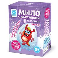 Мыло своими руками, с картинкой «Монстрики» Красный